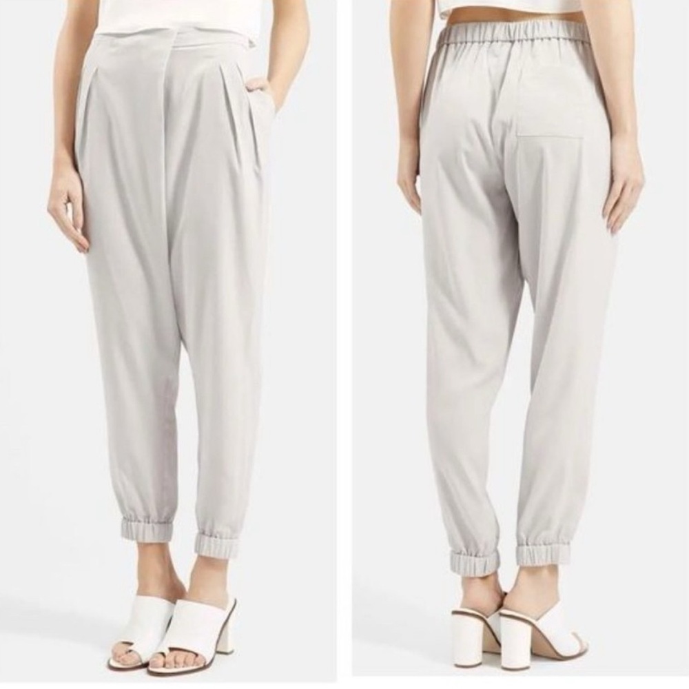 Topshop Silky Formal Joggers | Tulip Pleated Cinched Ankle | Oat Beige | Size 8 - Picture 2 of 15